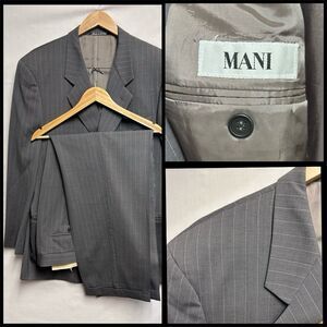 Vtg Mani Giorgio Armani Grey Pinstripe Suit Italy Wool Pleated Cuffed Men’s 46R